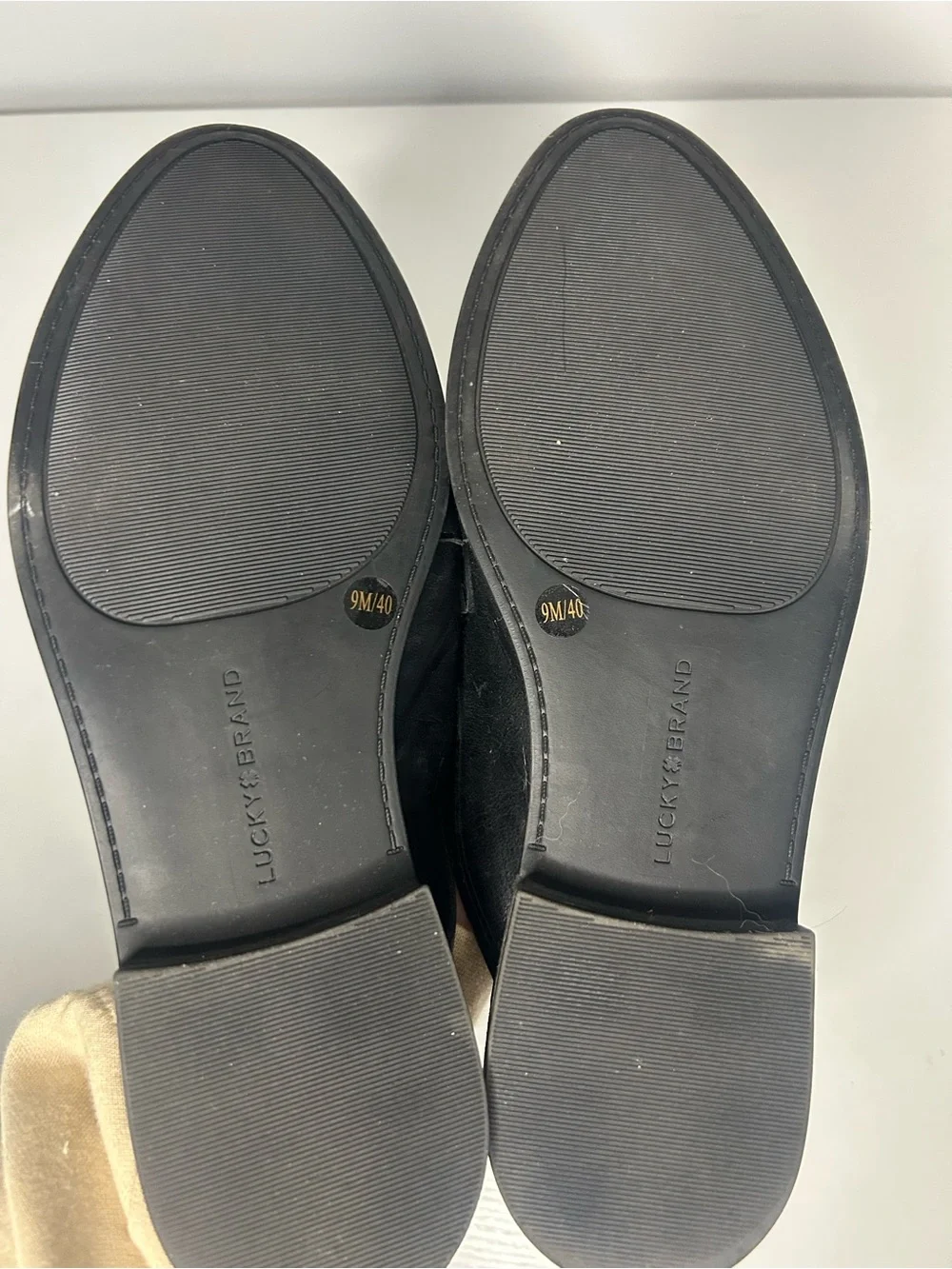 Lucky Brand black leather slip on penny loafer mule 9